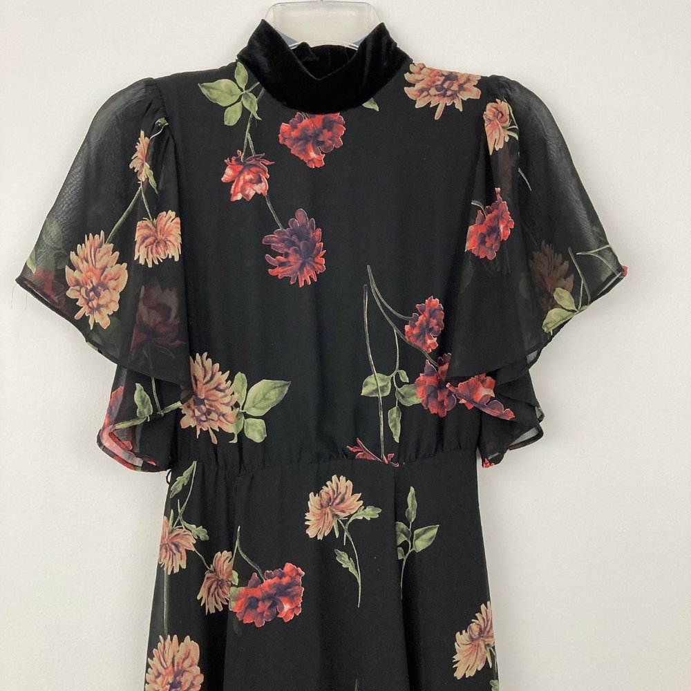 Lulus Every Little Thing Black Floral Print Maxi Dress Size XS Velvet Mock Neck - Picture 3 of 12